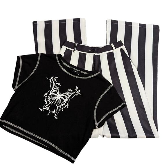 Cider Short Sleeve Cropped Butterfly T-Shirt Black and White Size M - Picture 2 of 13